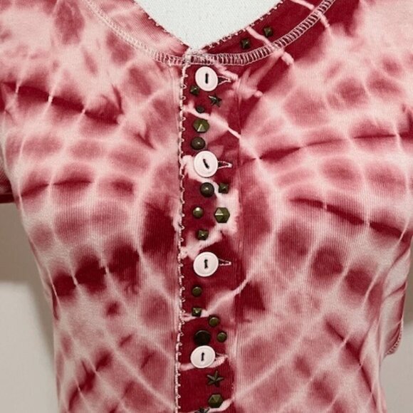 We the Free People Red Pink Tie Dye Mini Dress Metal Studs Raw Hem Size S - Picture 2 of 6